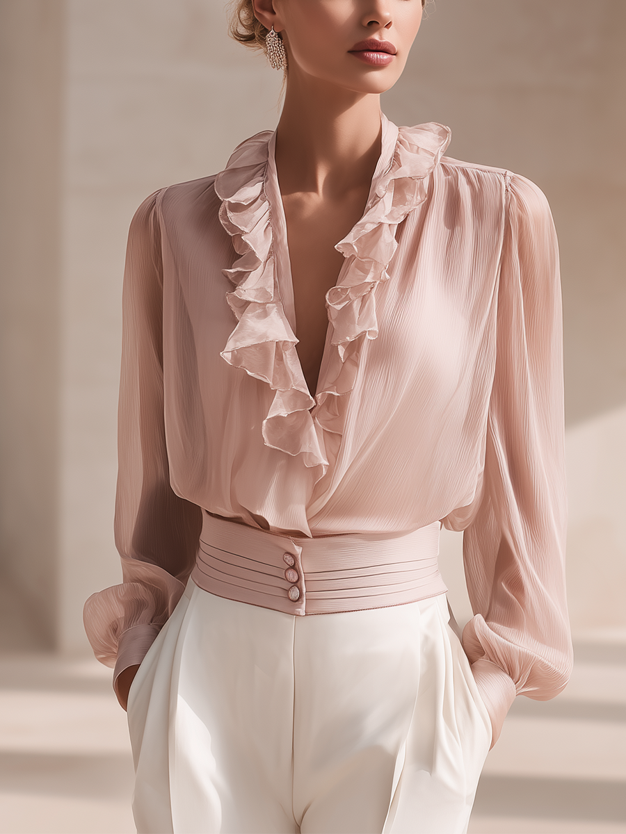 Blusa romántica de gasa con volantes