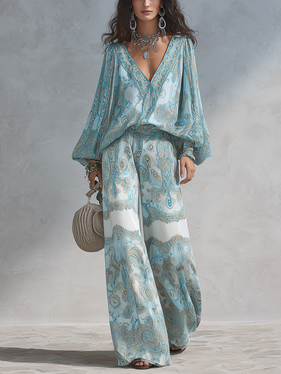 Light Blue Paisley Blazer - front view