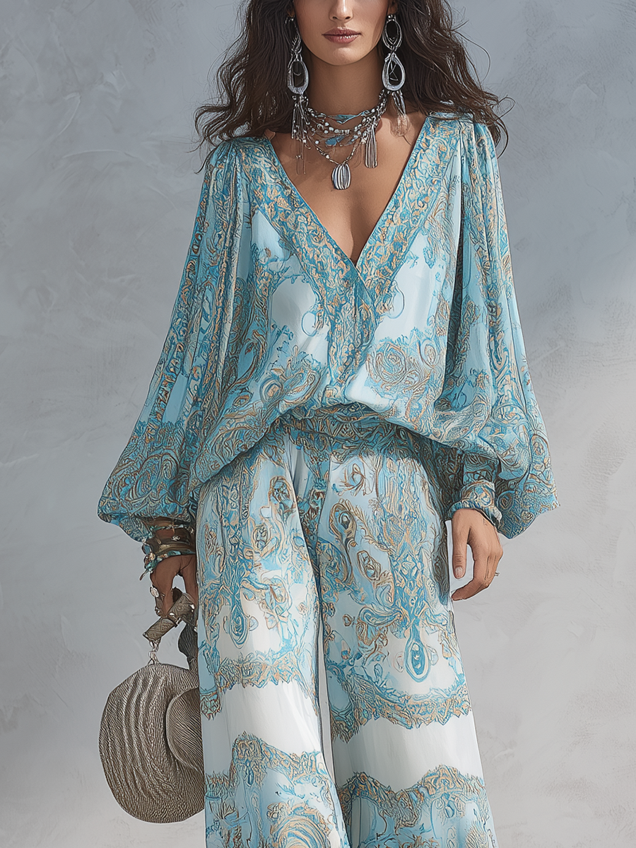 Light Blue Paisley Suit - side detail