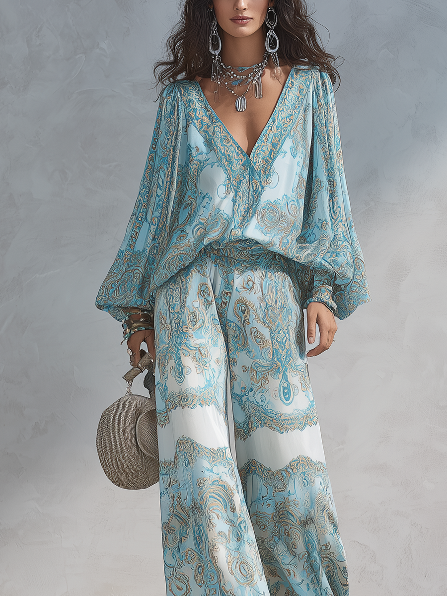 Light Blue Paisley Suit - full outfit