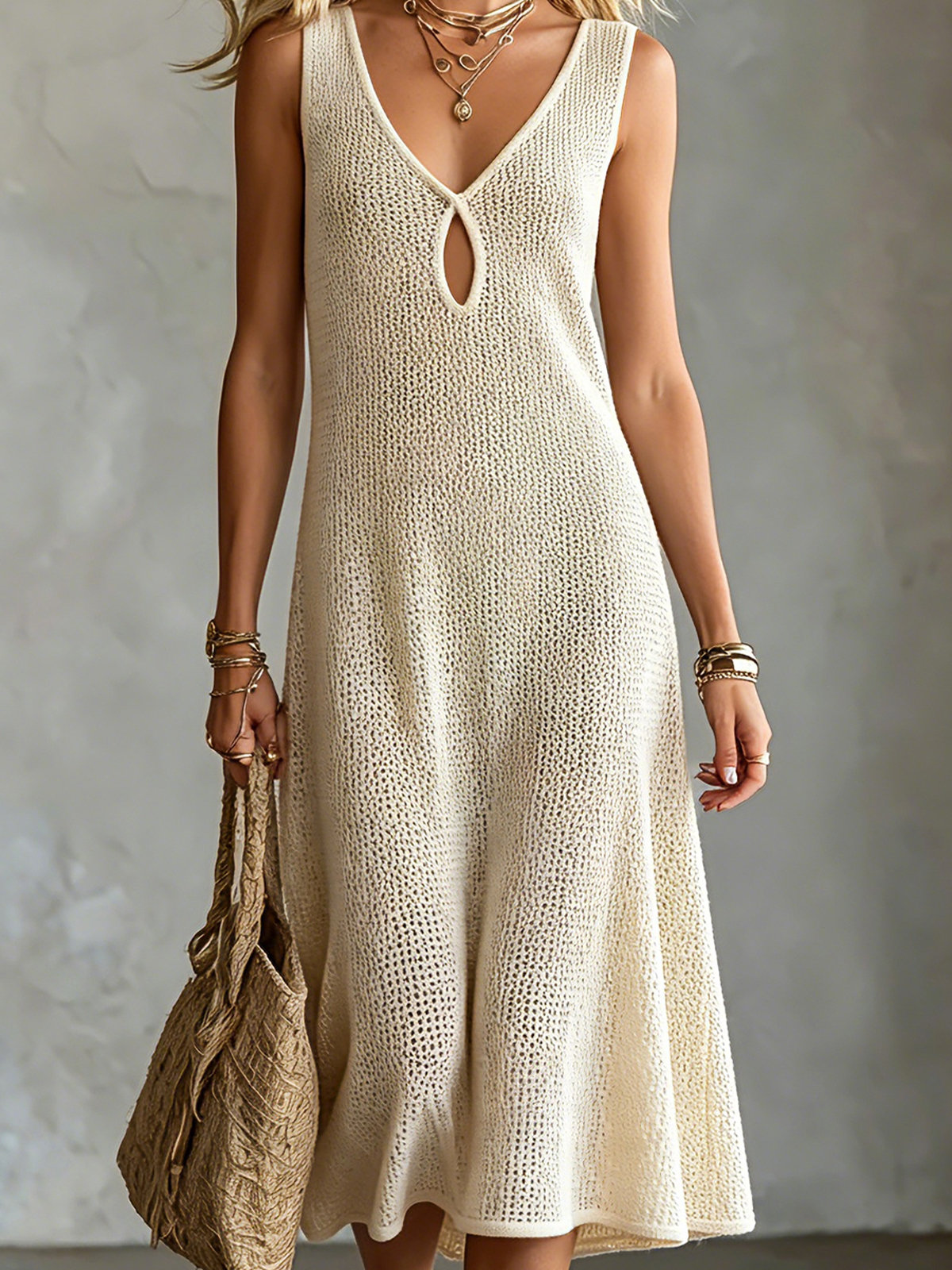 ElevenOra dress back detail and mesh-knit texture