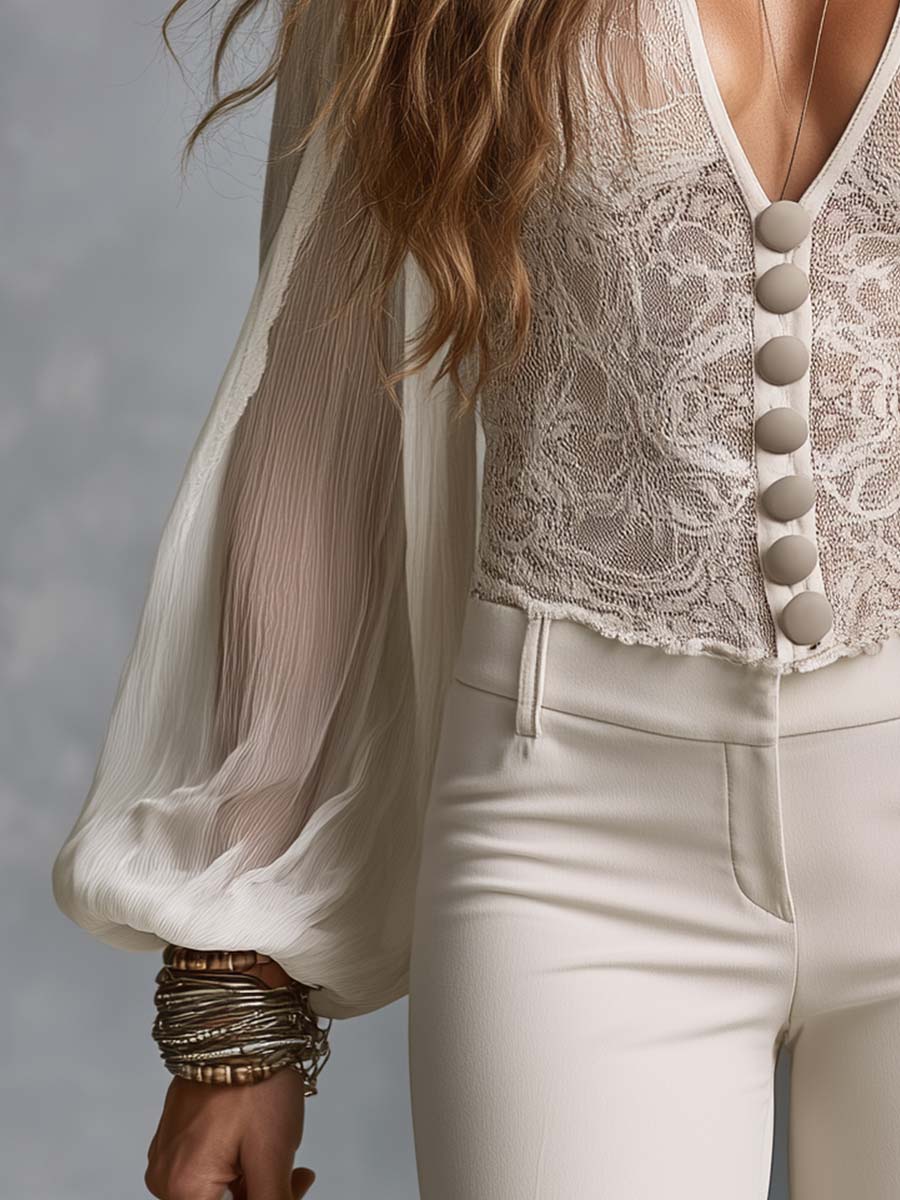 Boho Sheer Lace Blouse - Back/side view
