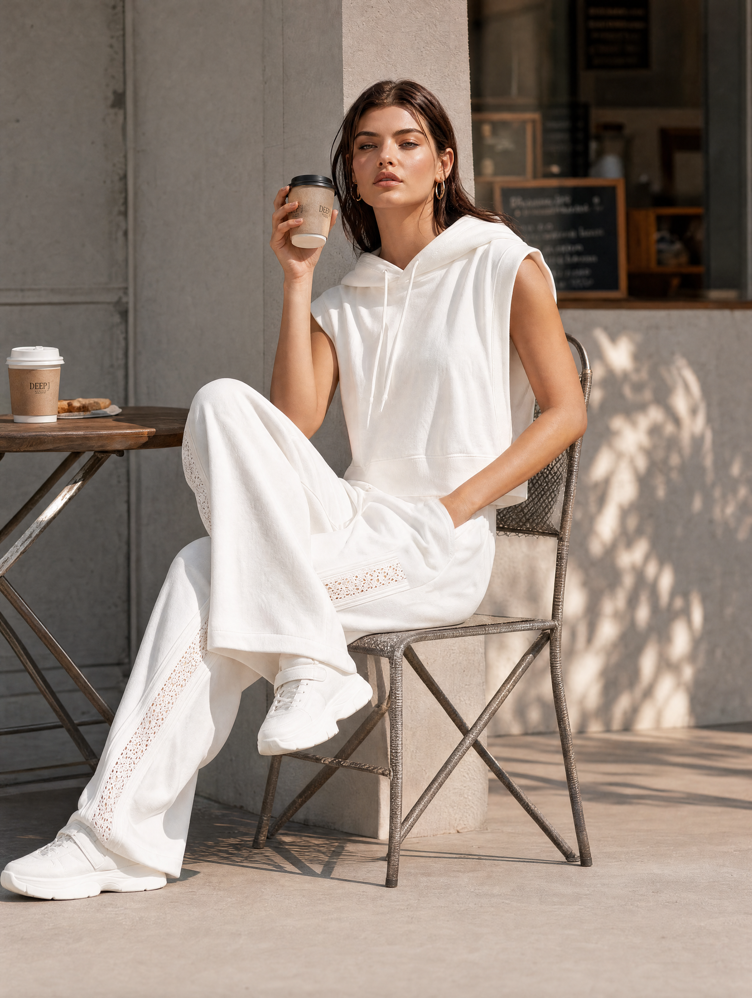 Wide-leg lace-cutout pants